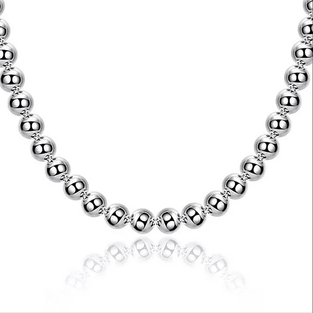 Beaded Ball Sterling Silver Necklace 8mm - Picture 6 of 7